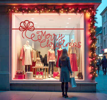 gift bow merry christmas shop window sticker - TenStickers