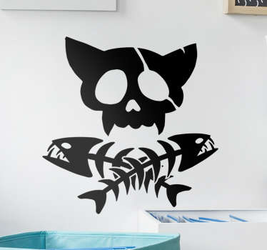 Wandtattoo Totenkopf Piratenkatze - TenStickers