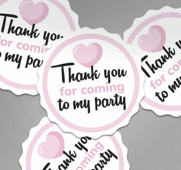 Heart "thank you for coming to my party" wall sticker - TenStickers