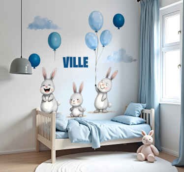 Siniset ilmapallot kanien kanssa seinätarra - Tenstickers