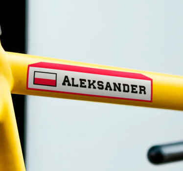 Profesjonalne naklejka na rower nazwa i flaga na białym tle - TenStickers