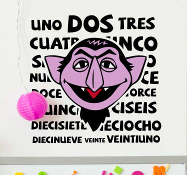 Pegatinas infantiles con un dibujo de un programa de televisión de los años 80 en el que un divertido vampiro te ayudaba a aprender los números.