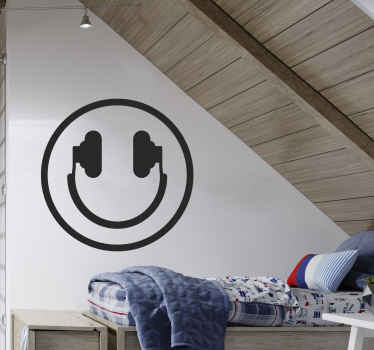 酷耳机笑脸表情符号贴纸 - TenStickers