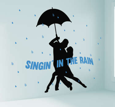 Couple in the rain dance wall sticker - TenStickers