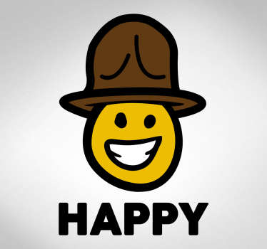 Pegatinas divertidas con una representación del típico emoticono smiley disfrazado como Pharrel Williams, el autor del famoso tema “Happy”.