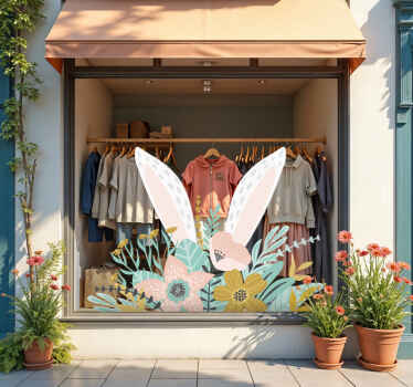 Bunny ears and plants shop window sticker - TenStickers