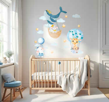 Muursticker kinderkamer dieren pastel safari ballonnen - TenStickers