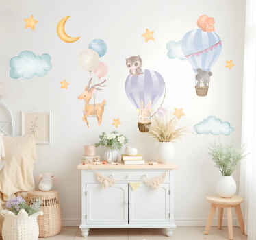 Watercolour balloon safari wall sticker - TenStickers