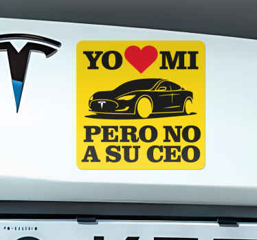 Pegatina coche amo tesla pero no a su ceo - TenVinilo