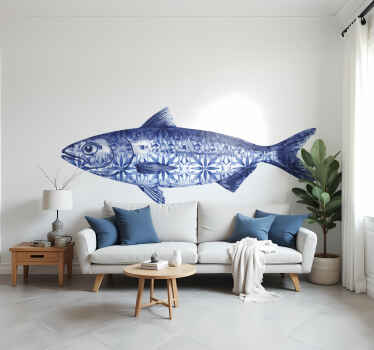 Adesivo pesce sardina blu con texture a piastrelle - TenStickers