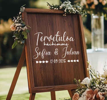 Mittatilaustyönä tehty puinen lankku häätarra - Tenstickers