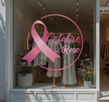 Sticker vitrine rose d'octobre circulaire avec ruban - TenStickers