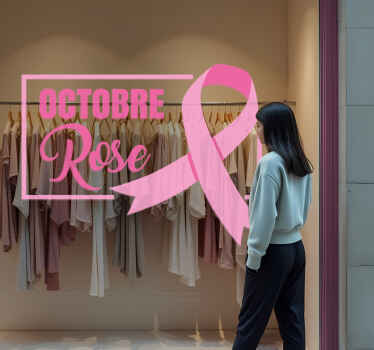 Sticker vitrine octobre rose avec ruban - TenStickers