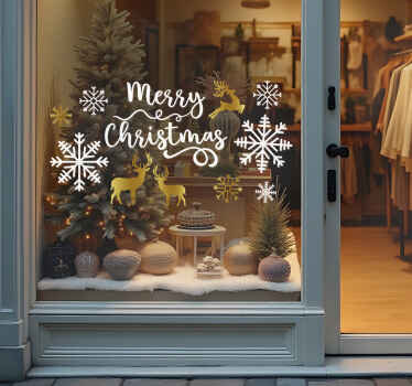 Golden deers scenary shop window sticker - TenStickers