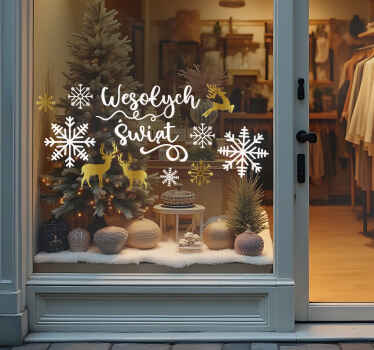 Naklejka na witrynę sklepową złote jelenie krajobraz - TenStickers