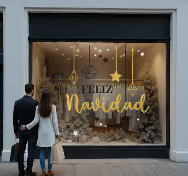 Vinilo escaparate navidad blanca y dorada - TenVinilo