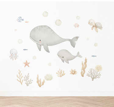 插画墙贴纸 柔和的海洋动物 - TenStickers