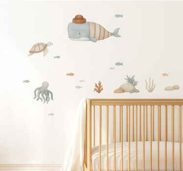 Adesivo murale bambini animali dell'oceano boho - TenStickers