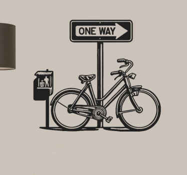 One way sign with bike living room wall sticker - TenStickers