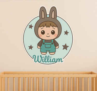 Sticker chambre enfant poupée lapin avec nom - TenStickers