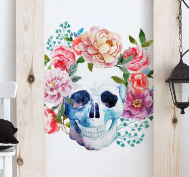 Wandtattoo Totenkopf mit Blumenkranz - TenStickers