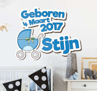 Geboortesticker naam datum jongetje - TenStickers