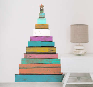Wood effect Christmas tree christmas sticker - TenStickers