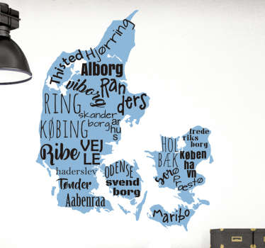 Kort over Danmark wallsticker - TenStickers