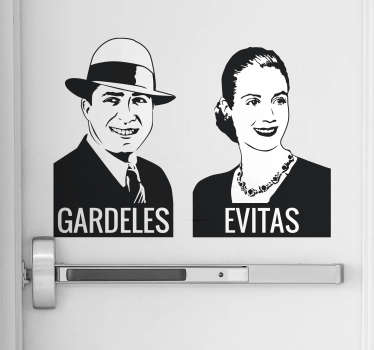 Vinilos para puertas de aseos con la representación de dos de las figuras más importantes de la cultura y la política argentina.