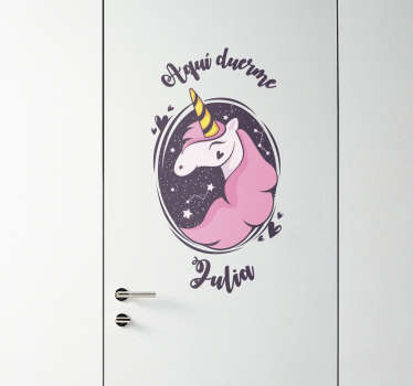Vinilo para puerta unicornio con nombre - TenVinilo