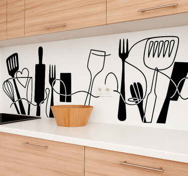 Kitchen utensils arranged kitchen wall sticker - TenStickers