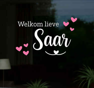 Gepersonaliseerde harten geboorte raamsticker - TenStickers