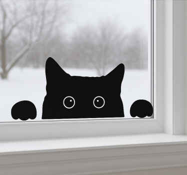 Curious black cat window sticker - TenStickers