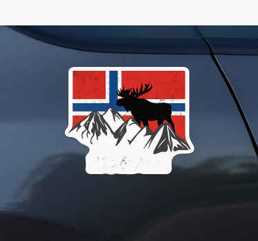 Norsk flagg, fjell og elg klistremerke til bil - Tenstickers