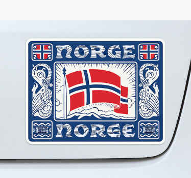 Norges flagg med nordisk dekorativ ramme klistremerke til bil - Tenstickers