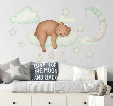 Sleeping bear on clouds wall mural sticker - TenStickers