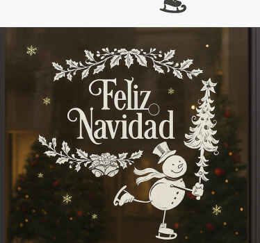 Vinilo navideño feliz navidad con muñeco de nieve - TenVinilo
