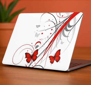 Adesivo per laptop farfalle floreali rosse - TenStickers