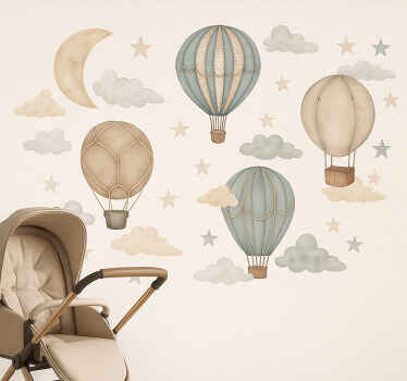 Balony i chmurki wall mural sticker - TenStickers