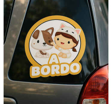 Pegatina bebé a bordo niña y perro en el viaje - TenVinilo