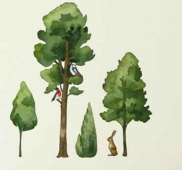 Aquarella houten bomen muursticker - TenStickers