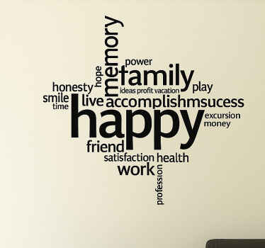 Positiivisten sanojen kollaasi sisustustarra olohuoneeseen - Tenstickers