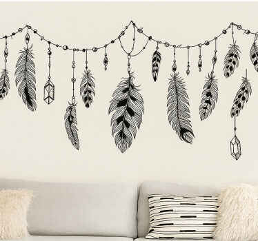 Bohemian Boho Feathers living room wall sticker - TenStickers