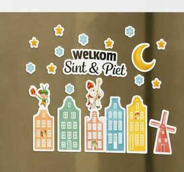 Kleurrijke raam welkom sint & piet Sinterklaas raamsticker - TenStickers
