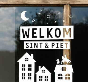 Sticker fenêtre drie huizen¨welkom sint & piet¨ - TenStickers