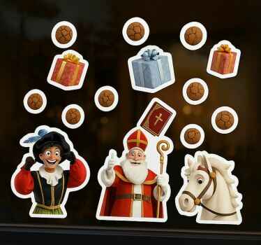 Piet, sint, paard en pepernoten raamsticker - TenStickers