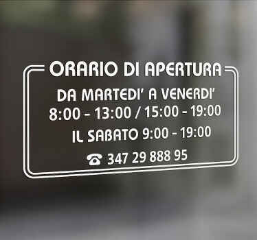 Adesivo per vetrine orari di apertura con telefono - TenStickers