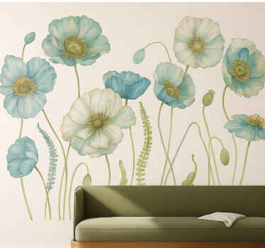 Blauwe klaproosbloem muursticker - TenStickers