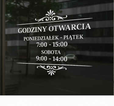 Naklejka na witrynę sklepową eleganckie godziny otwarcia - TenStickers