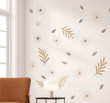 Naklejka na ścianę do salonu kwiaty i liście boho - TenStickers